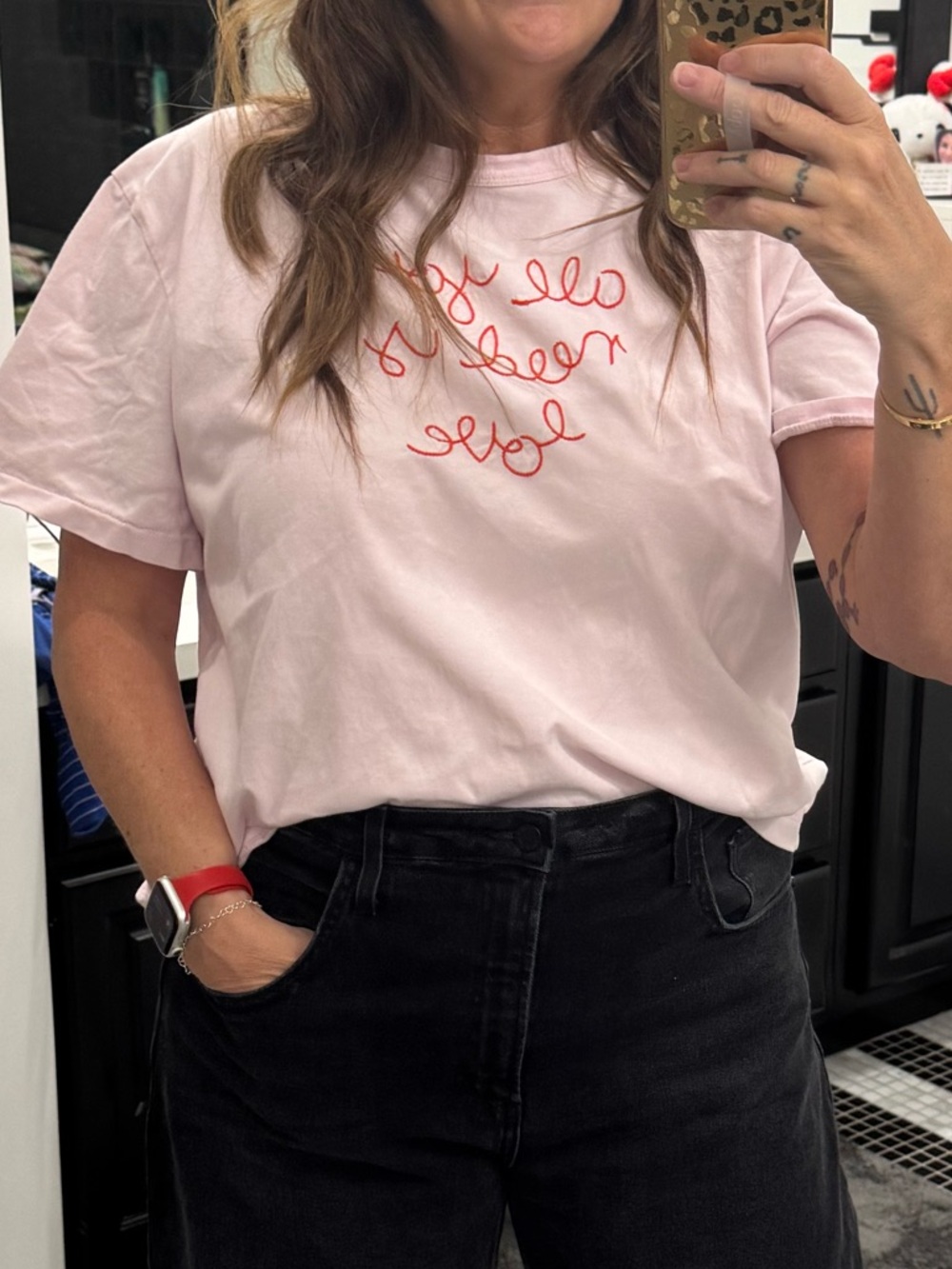 Lingua Franca Embroidered Pink Tee All You Need Is Love - Picture 3 of 5
